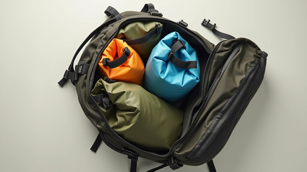 Well-organized hiking backpack with essential coastal walking gear neatly packed inside