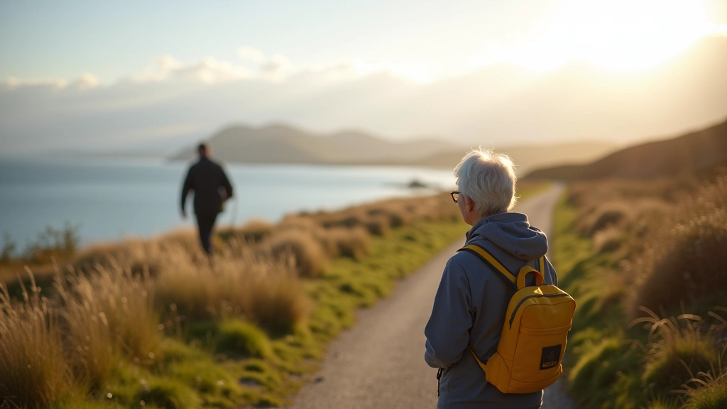Friendly guide gesturing across Connemara landscape
